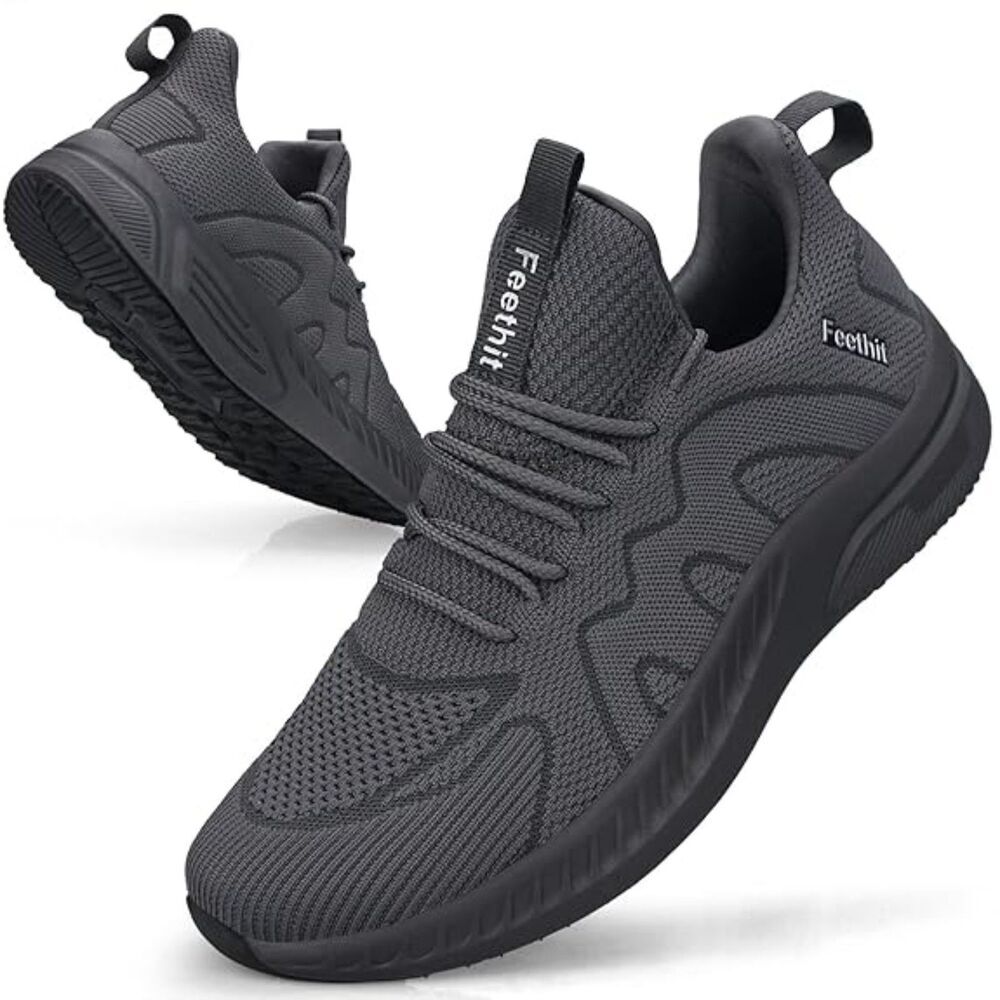 Men's Dark Gray Non Slip Lightweight Breathable Slip on Running Walking Sneakers - Picture 1 of 4